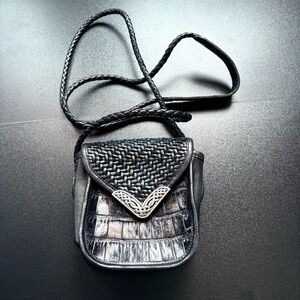 Vintage BRIGHTON‎ leather black Silver metal Shoulder Bag crossbody western